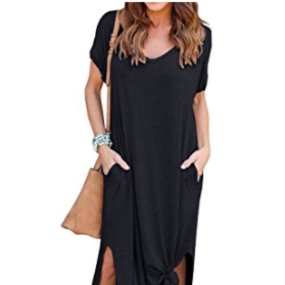 NEW Loose Pocket Split Maxi Dress Black - Picture 3 of 4